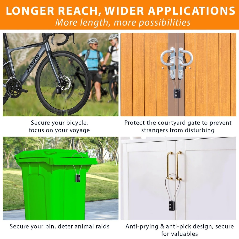 ® Compact Design Twins Resettable 4-Digit Combination Padlock, Extra Long Cab...