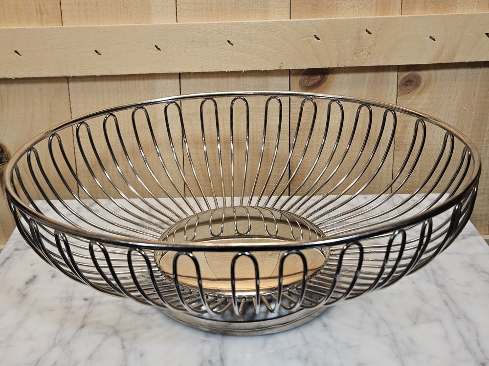 Chrome Wire Fruit Bowl Pedestal Basket Modern Metal