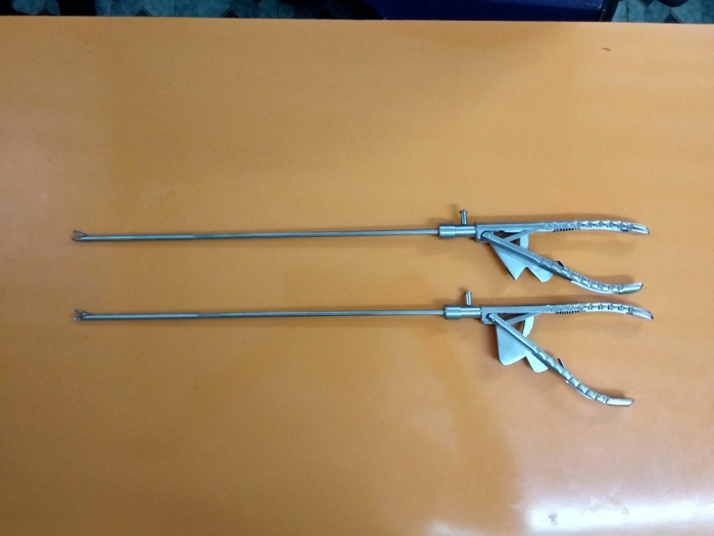 Laparoscopic Needle Holder Curved Left & Right Jaw Tips Set 5mm Reusable Forceps