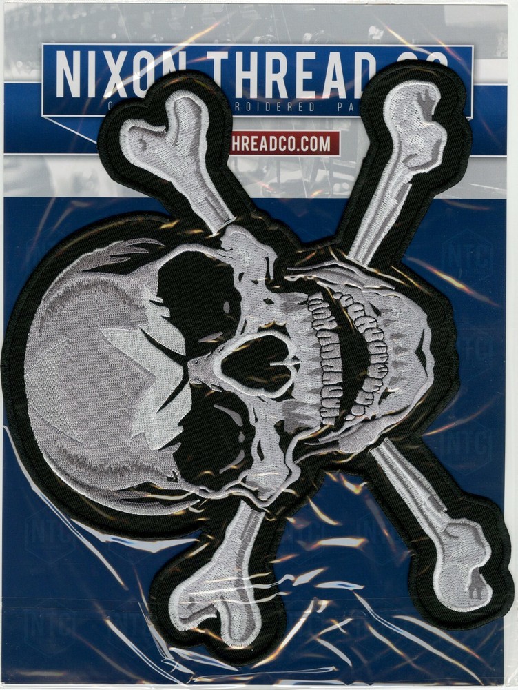 SKULL & CROSSBONES Patch 10" | Skeleton Half Skull | Embroidered Iron On Large