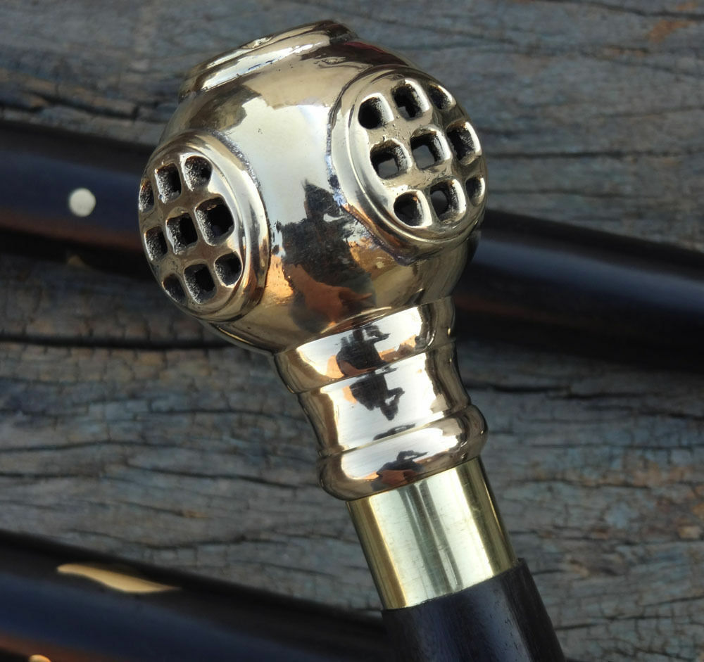 US Navy Diver's Walking Cane Solid Brass Diving Helmet Handle Walking Stick Gift