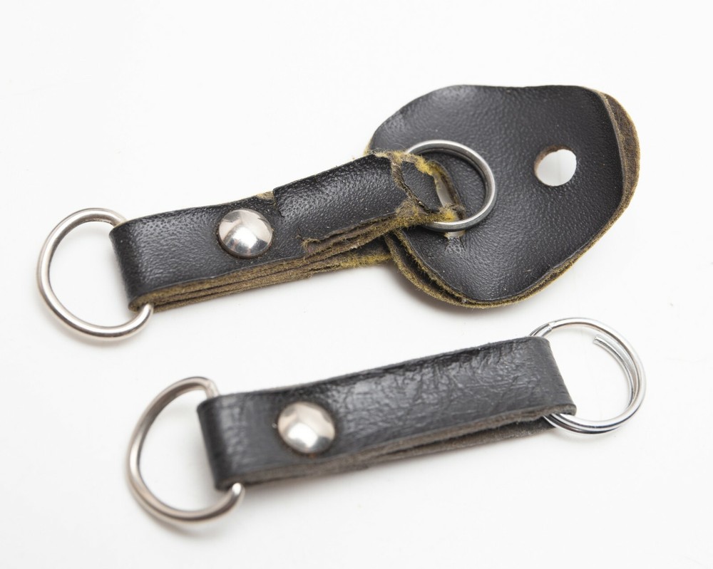 Vintage Black Leather & Chrome Strap Lugs Extensions w/Split Rings