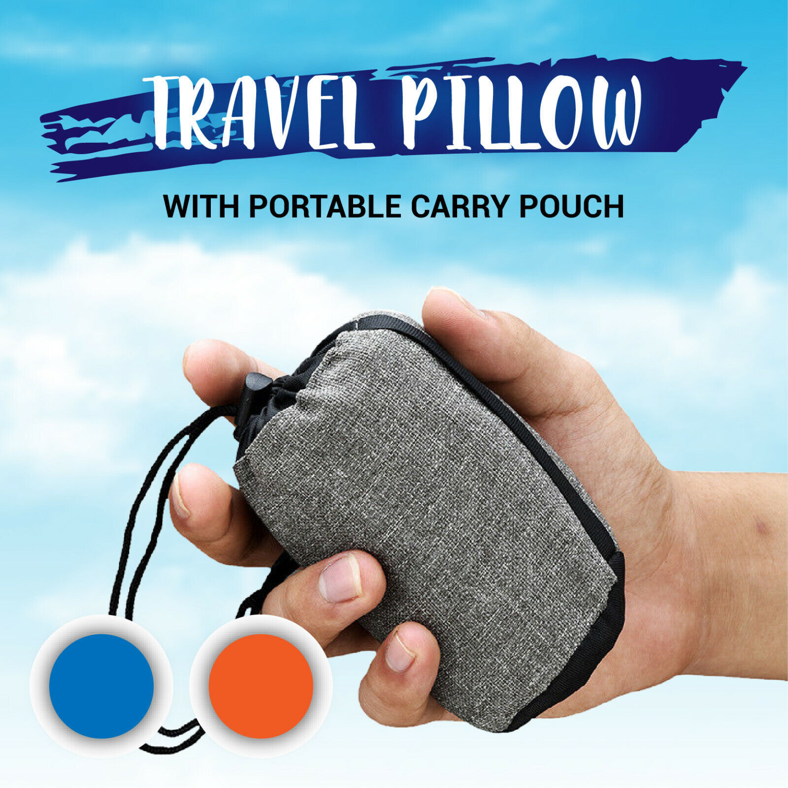 Air Pillow Inflatable Cushion Portable Head Rest Compact Travel Camping w/ Pouch