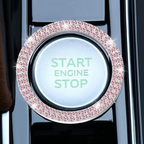 Car Engine Start Stop Decoration Ring, Crystal Double Rhinestone, Bling Pink