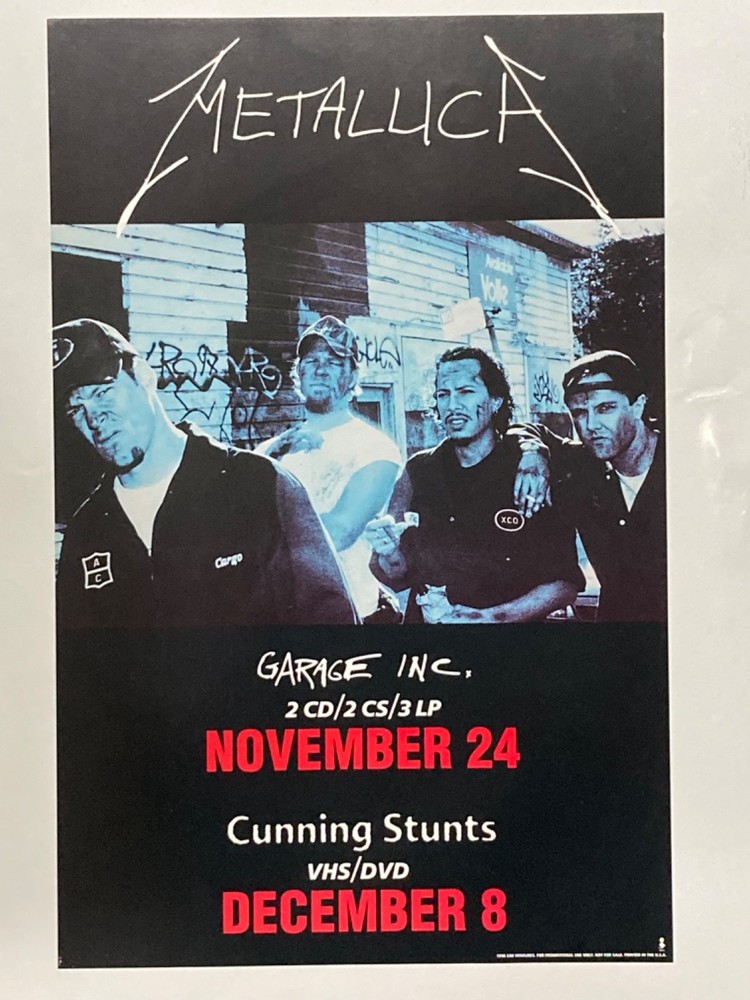 Metallica 1998 Promo Poster Garage Inc. Cunning Stunts