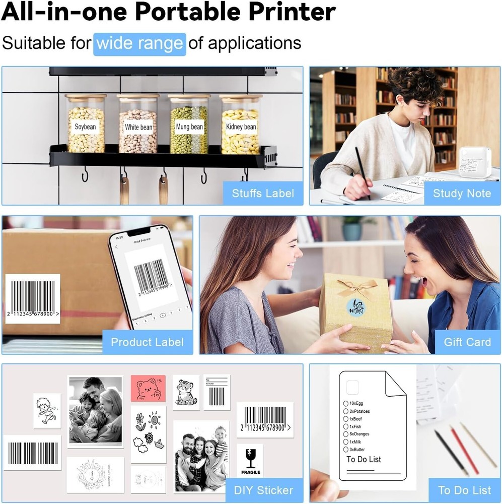 INVISEN Label Maker Machine Mini Label Printer Portable Thermal Printer