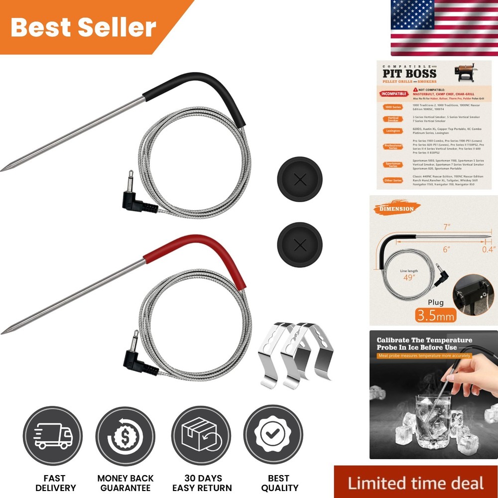 Efficient 2-Pack Meat Probes with Grommets & Clips for Perfect BBQ Grilling