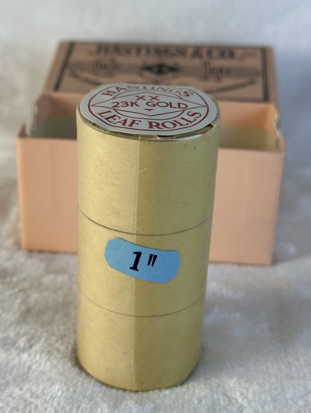 RARE NOS Vintage 1959 Hastings & Co. 23K Gold Leaf 1” Rolls w/ Original Box USA