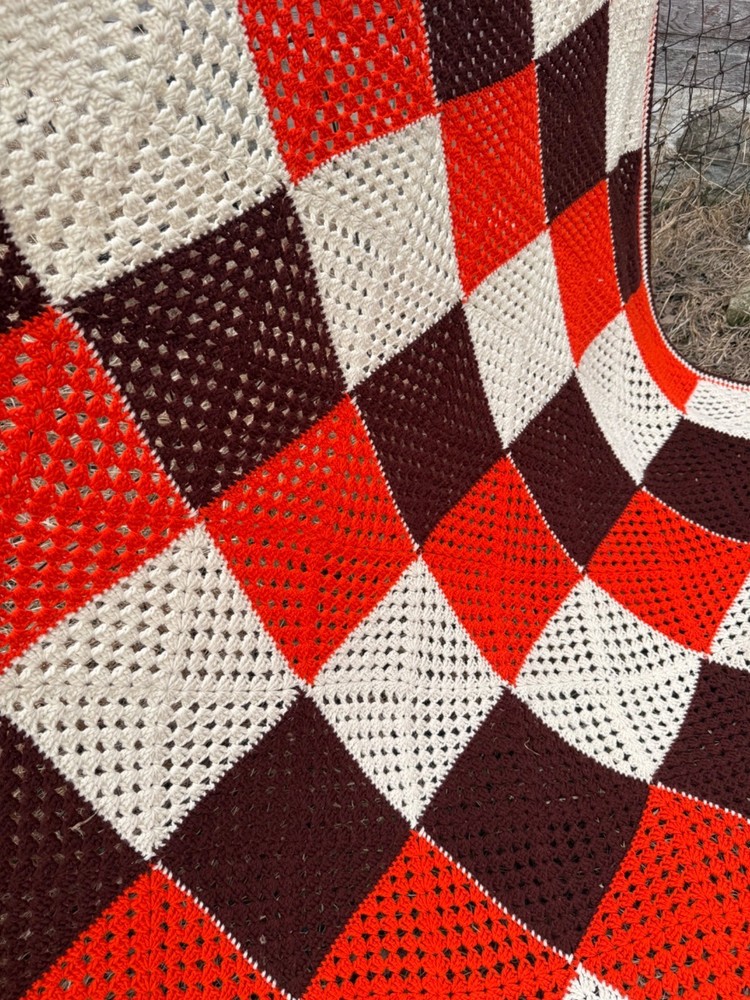 Vintage 1970s Crochet Patchwork Afghan Throw Boho Retro