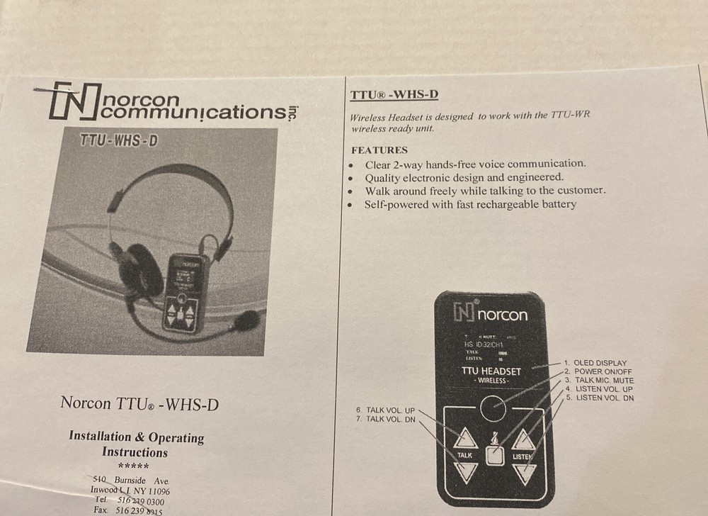 Norcon Communications TTUWHSD Two-Way Communication Headset Digital Wireless