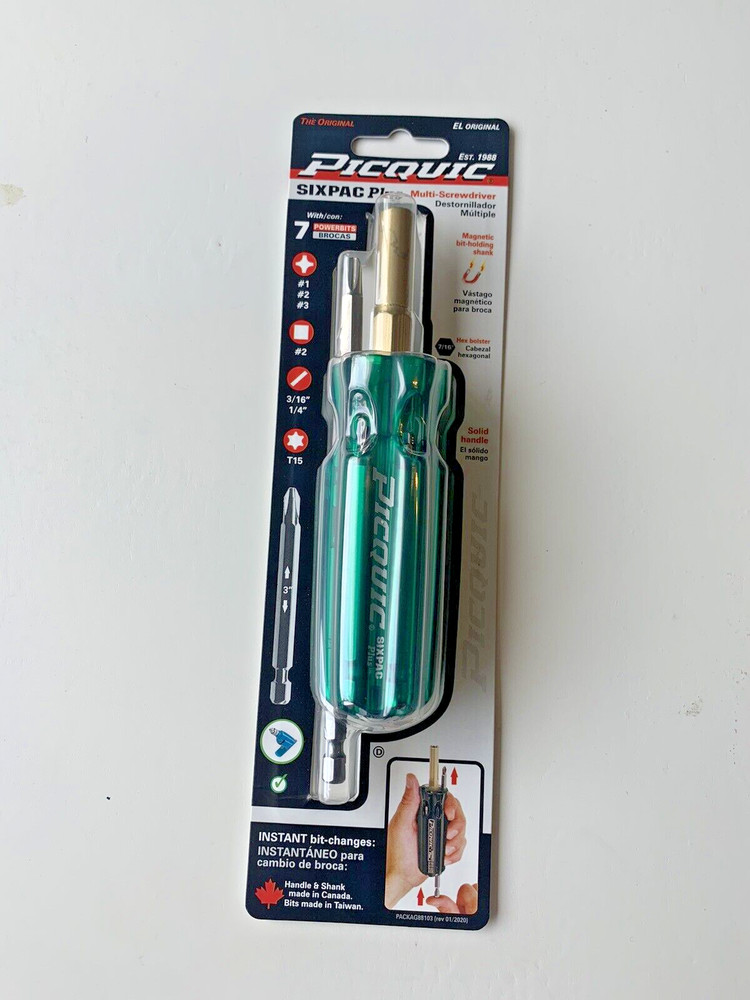 PICQUIC SIXPAC Plus Screwdriver Multi Bit with 7 Hex Powerbits - "Emerald Green"