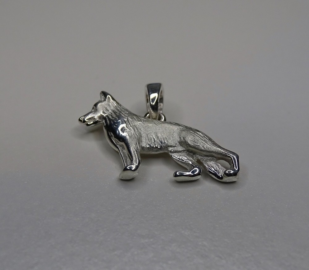 Small Sterling Silver German Shepherd Dog Standing Study Pendant