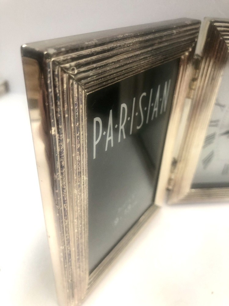 Picture Frames & Quartz Clock In Center Silver Gold Tone Clock Work 80’s