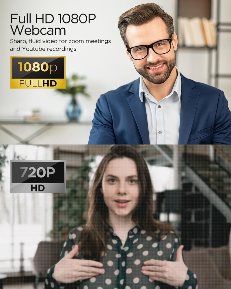 1080P Webcam w Microphone USB Camera Auto Light Correction