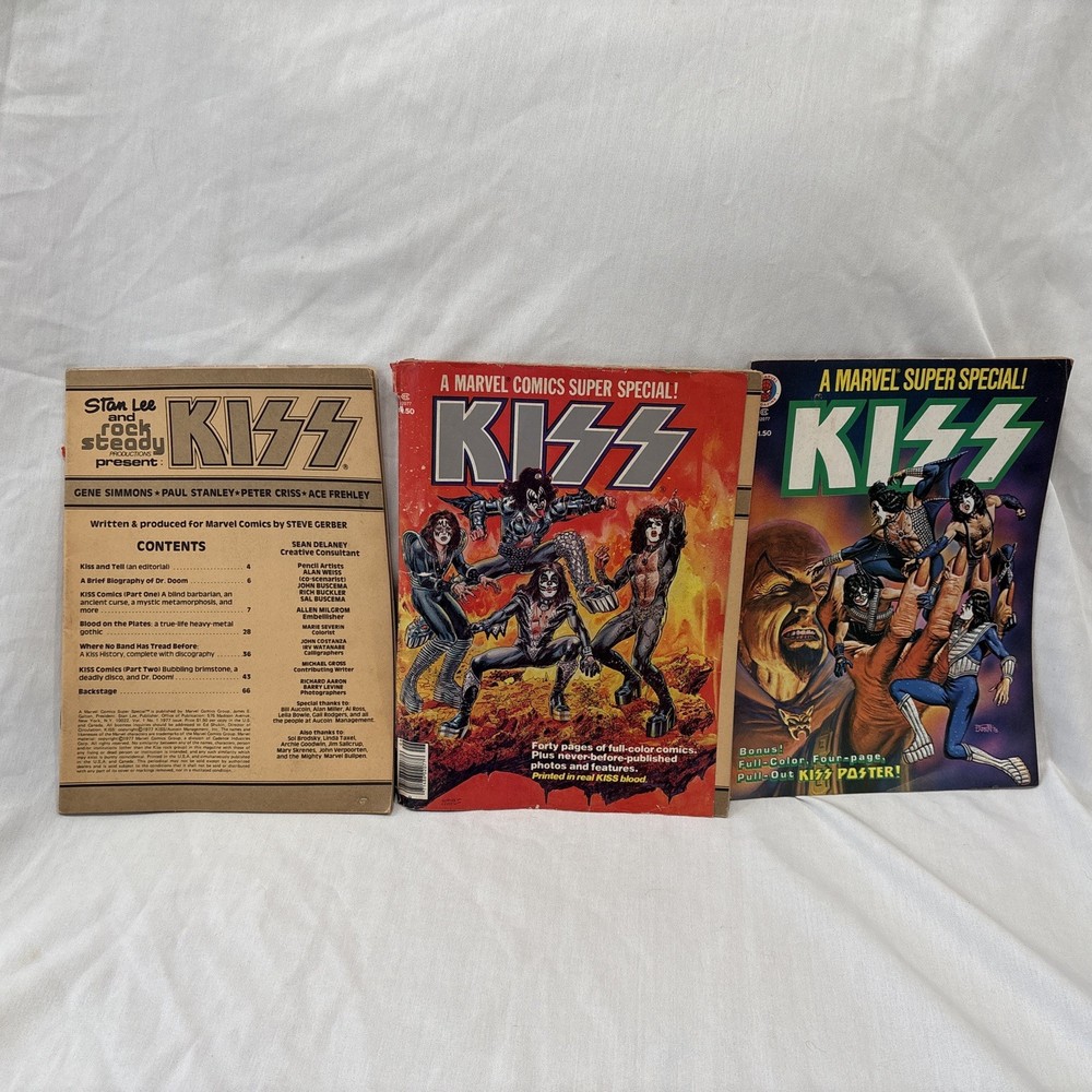 1977 & 1978 Kiss Marvel Comics Super Special Comic Book With Poster Centerfold ￼