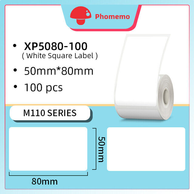 3Rolls 50*80mm Self-Adhesive Thermal Printer Label Paper for Phomemo M200/M220