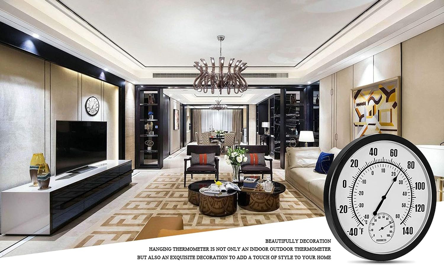 10" Waterproof Wall Thermometer with Hygrometer for Indoor/Outdoor Use (Black)