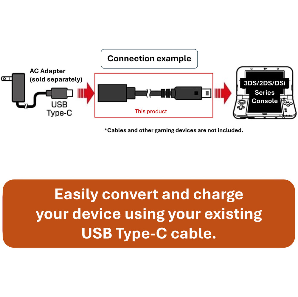 Aclass USB Type-C Adapter Cable for Nintendo 3DS 2DS DSi Charging