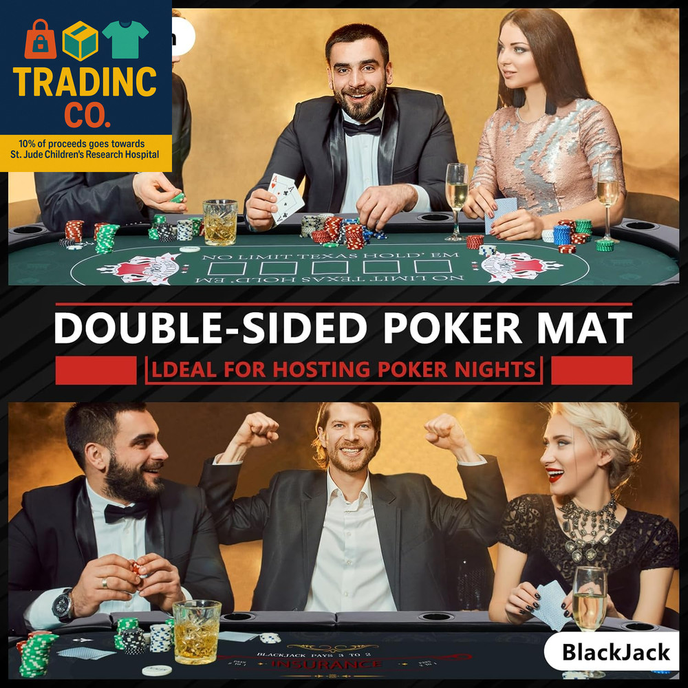 4-In-1 Poker Table Foldable, 8 Player Folding Poker Table W/Interchangeable Texa