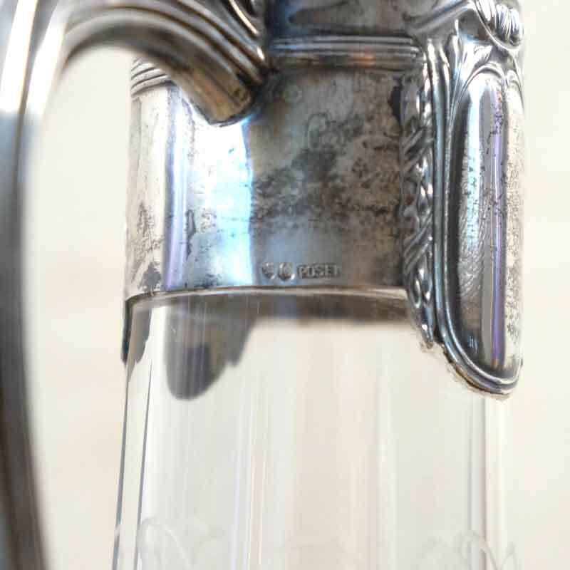 Unique Antique Silver Crystal Repousse Jug