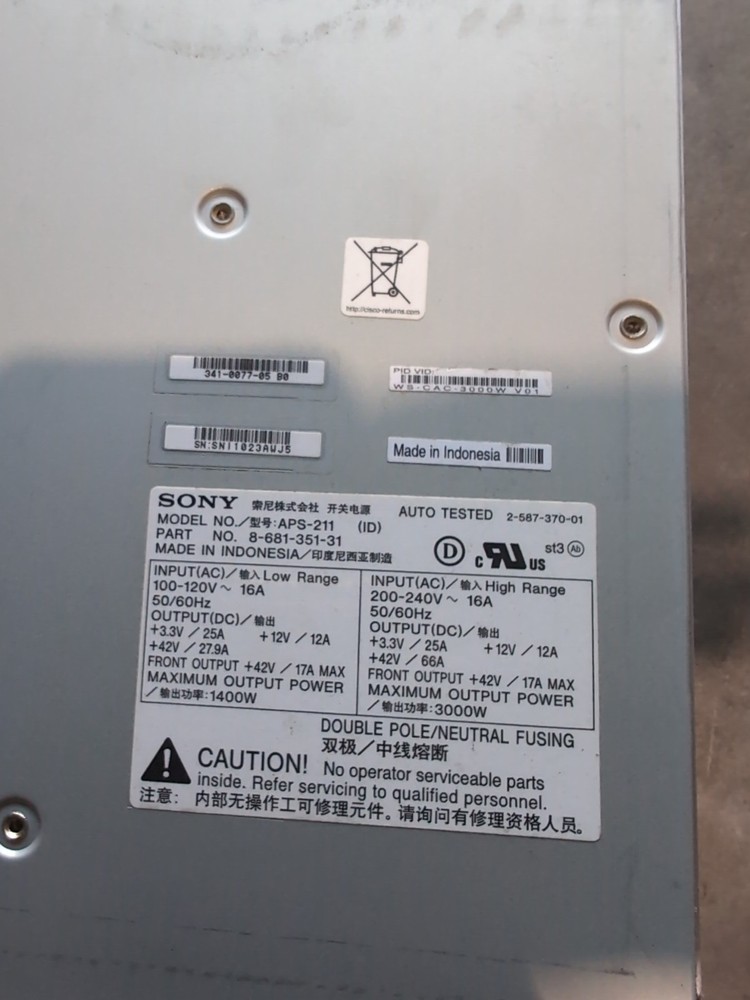 Cisco Sony APS-211 Power Supply Untested