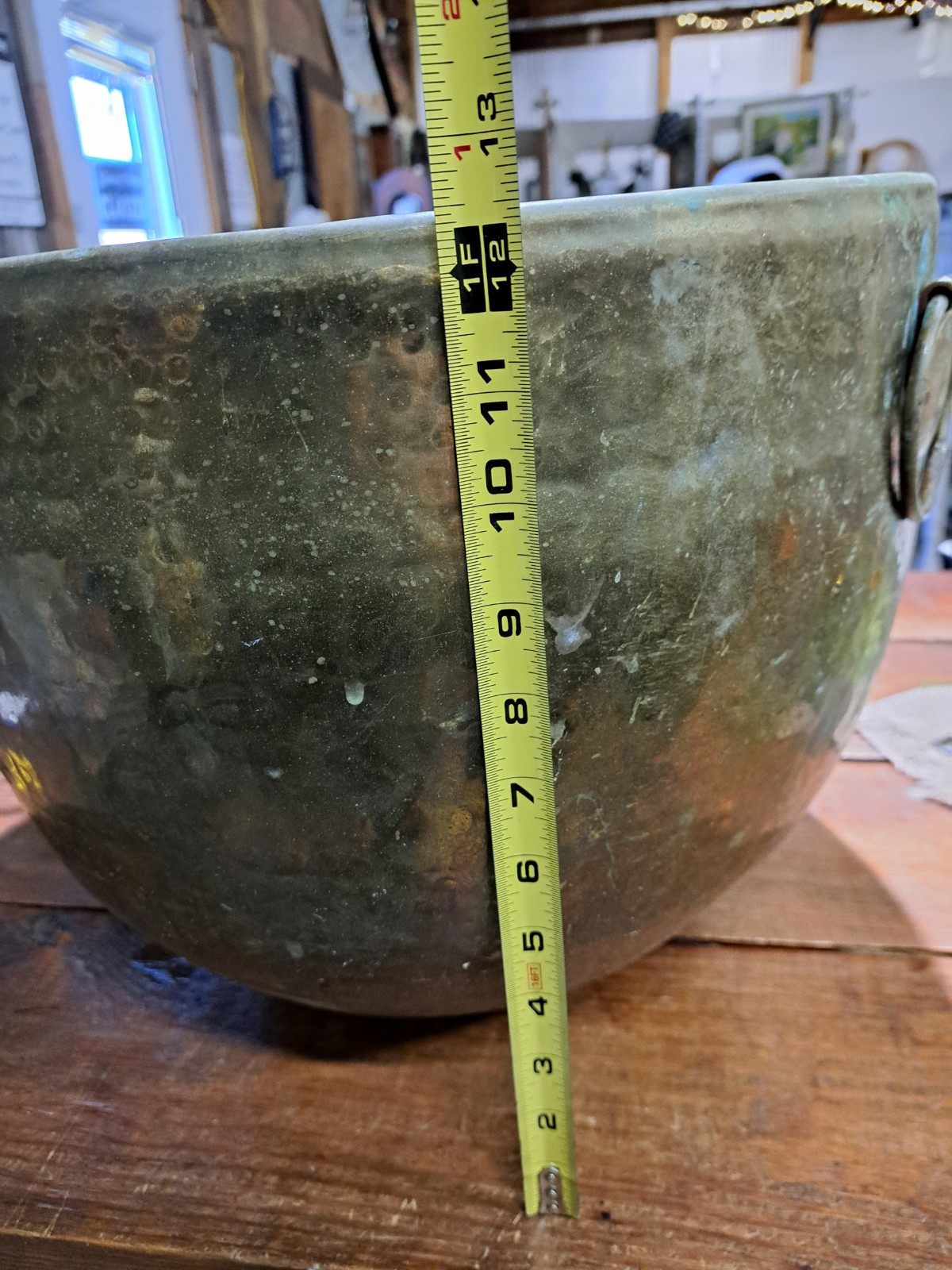 Large Hammered Brass Pot Vintage