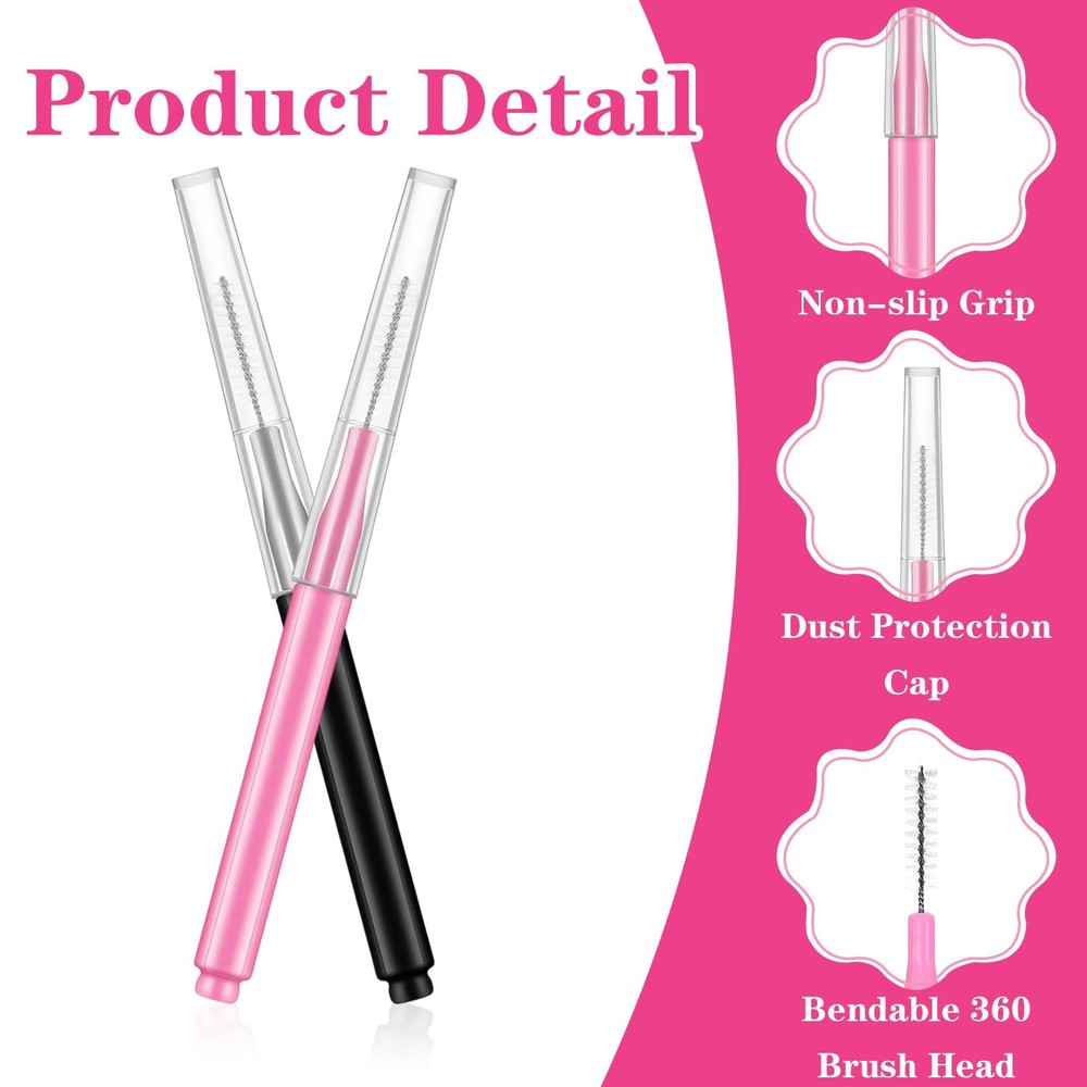 100 PCS Micro Eyebrow Brush Black Eye Brow Lamination Pink Multi Function