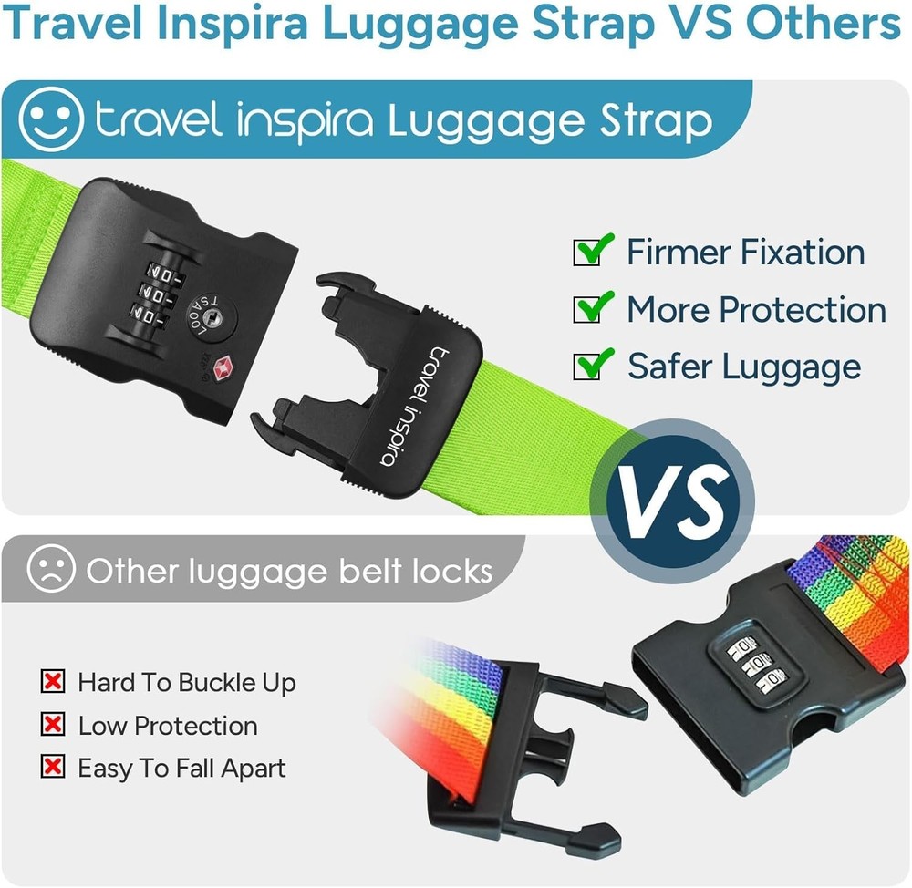 3-Digit Combination Lock Luggage Straps, Green, 2 Pack