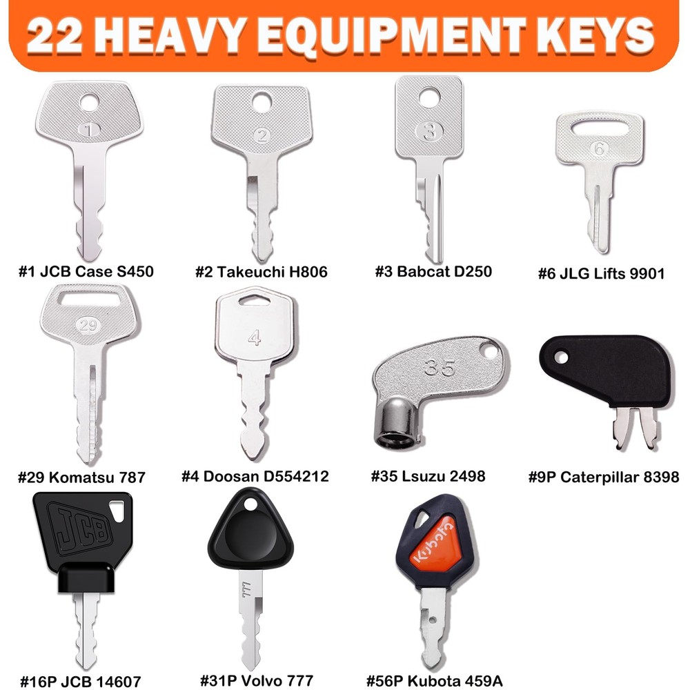 Multi Type Heavy Equipment Master Keys, 22 Contractor Machinery Ignition Exca...