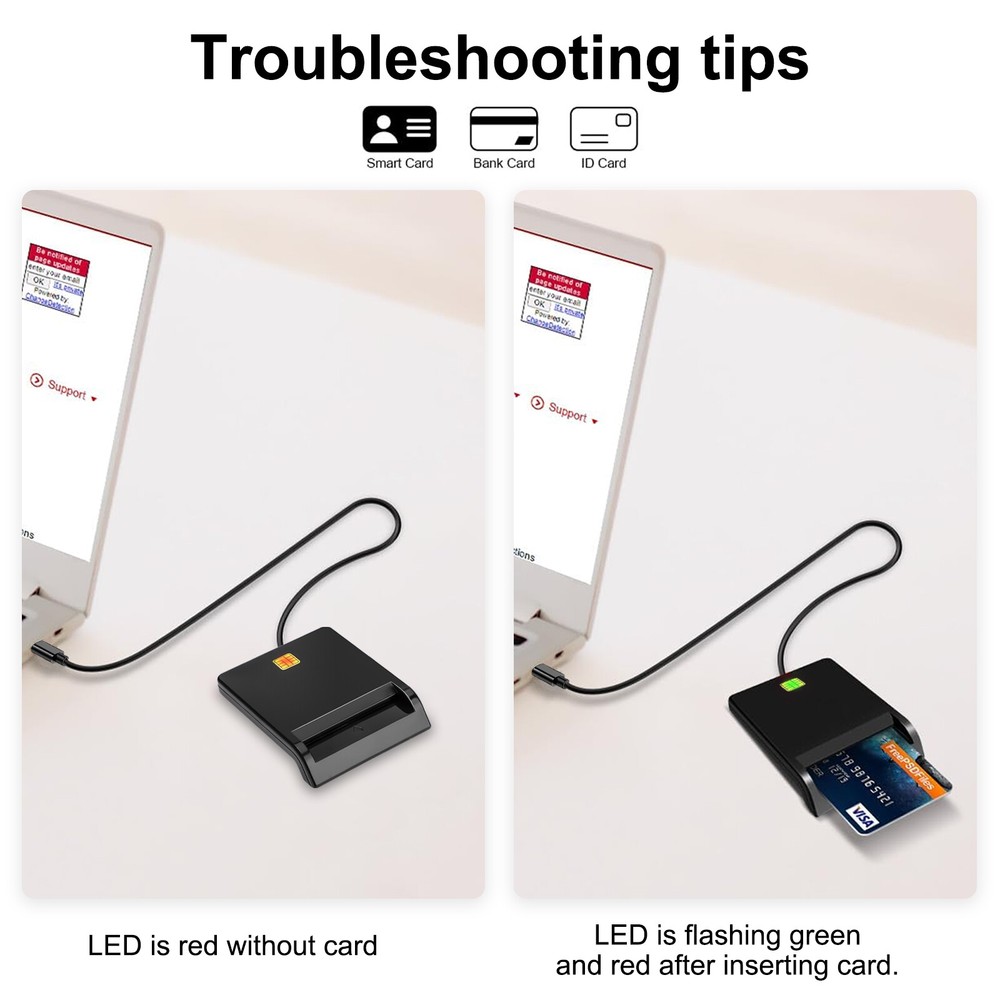 Type C Smart CAC Card Reader, DOD Military USB Common Access, for Windows Mac OS