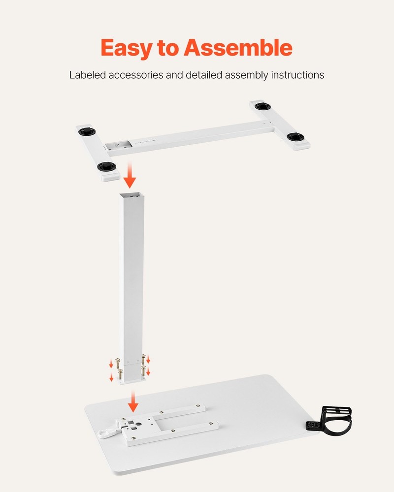 New/Overbed Table, Mobile Bed Side Table with 4 Hidden Wheels, Height Adjustable