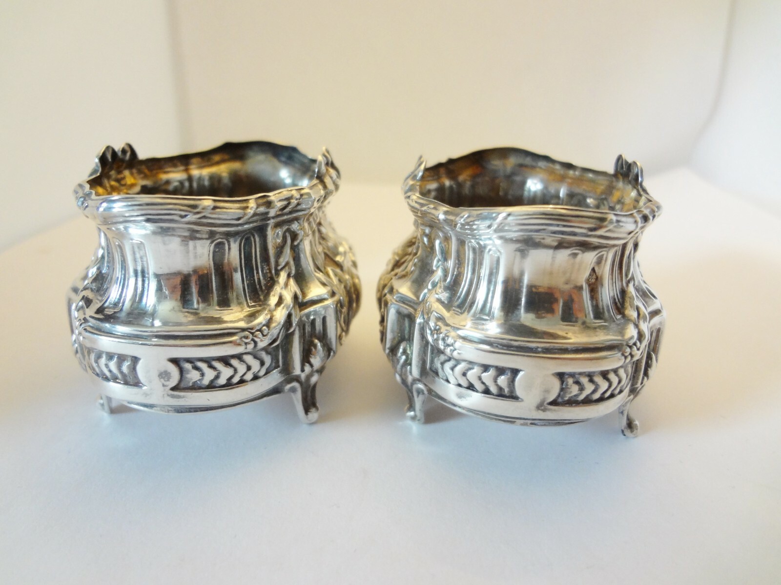 Pair Antique French Salt Cellars PAUL BOUTON & CIE - Glass Liners are Missing