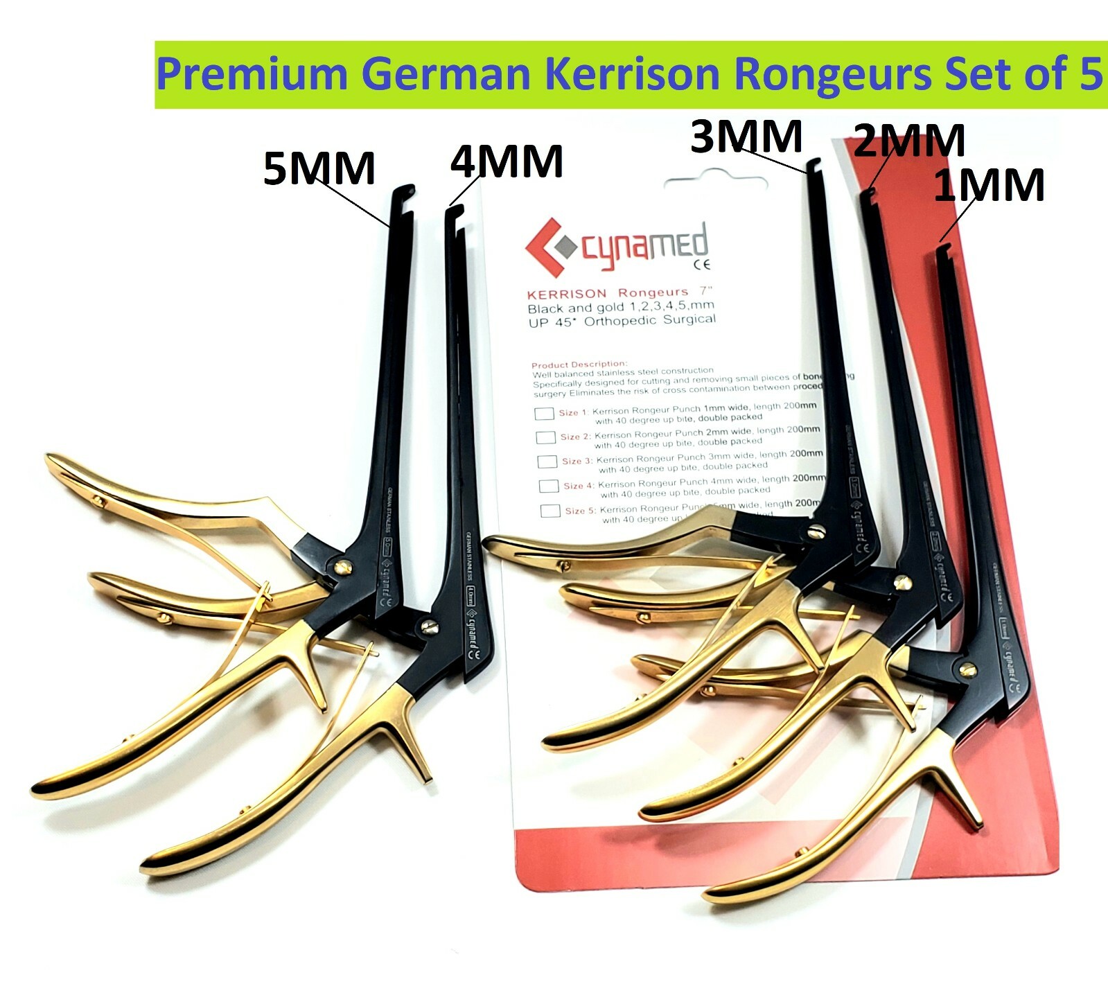 5 Premium German KERRISON Rongeurs 7" 1,2,3,4,5mm up 45 Orthopedic Instruments