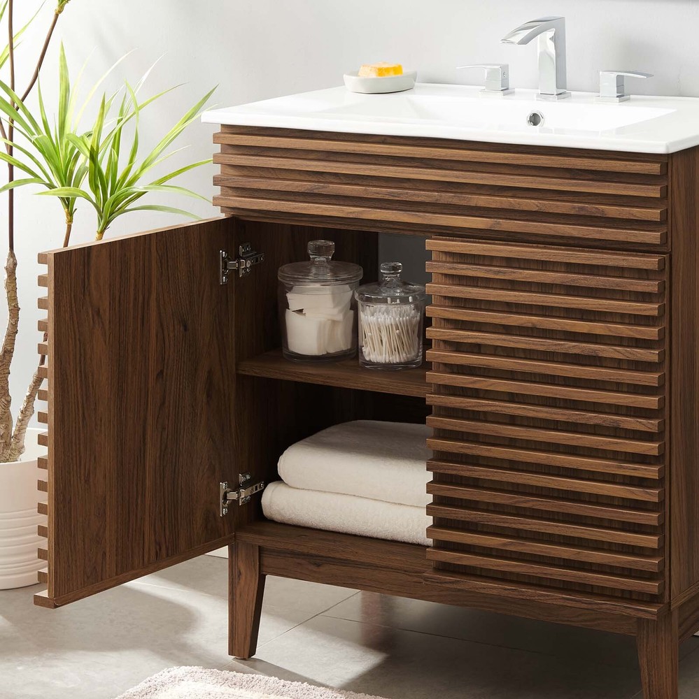 Modway Render 30" Bathroom Vanity With Sink in Walnut White