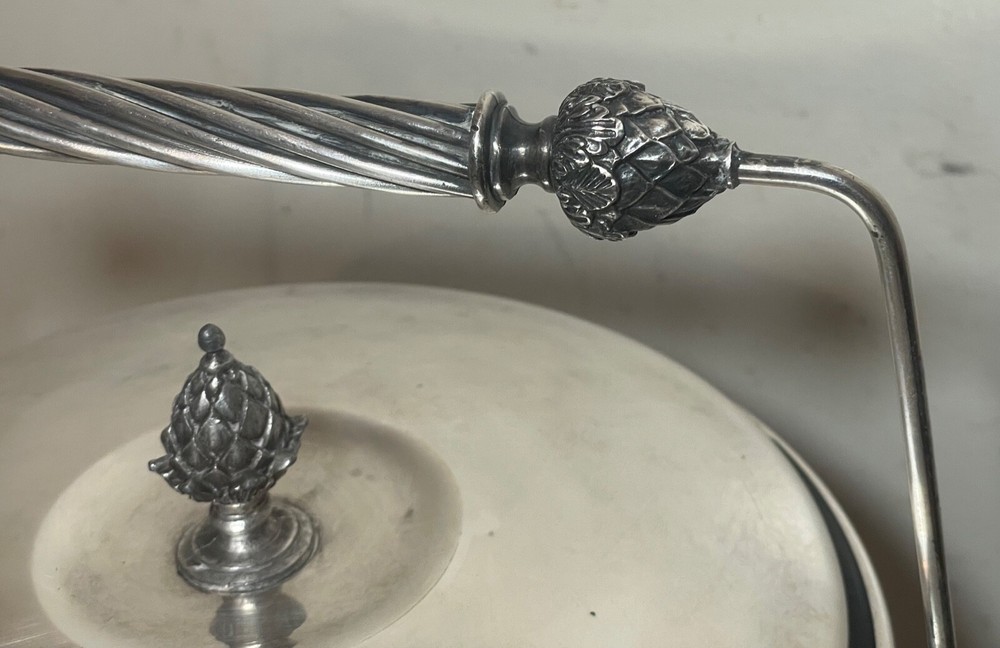 vintage ornate Reed and Barton silverplate black bakelite lidded ice bucket jar