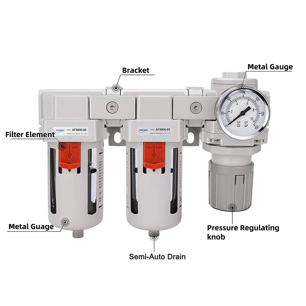 Metal Coupler Air Drying System - Double Filters, Regulator