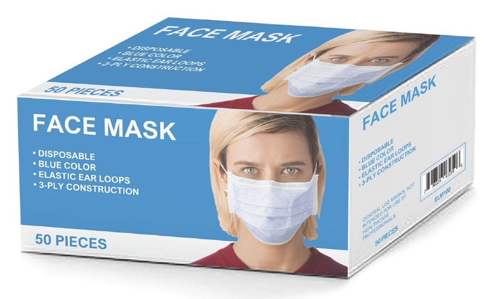 Disposable 3 Pleated Face Masks - 50 Per Box