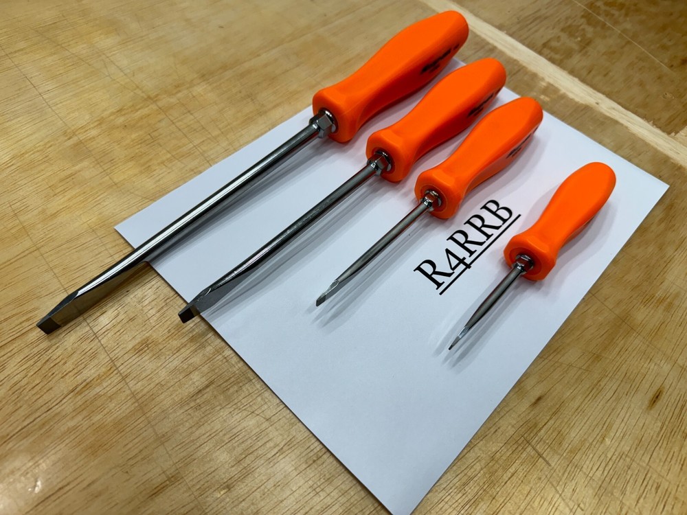 Snap-on Tools USA NEW 4pc ORANGE Hard Handle ALL FLAT HEAD Screwdriver SET