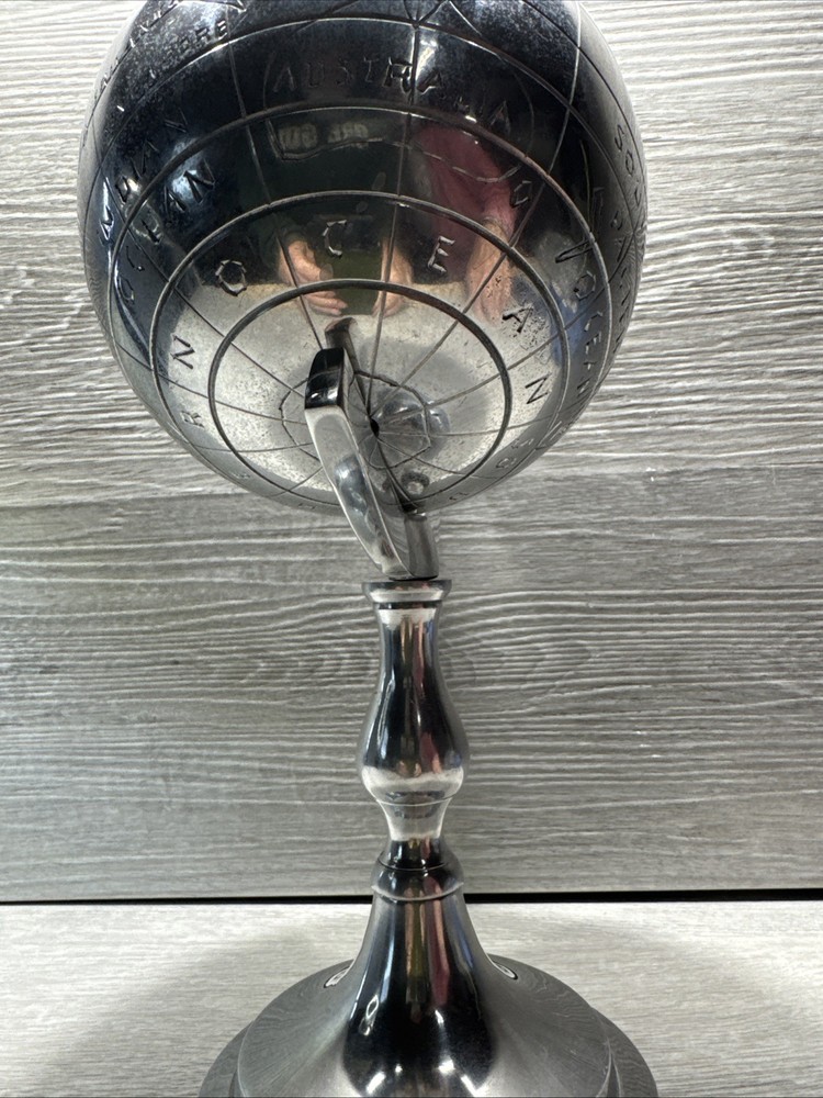 Decorative Rotating 14” Metal Silver Desk Globe