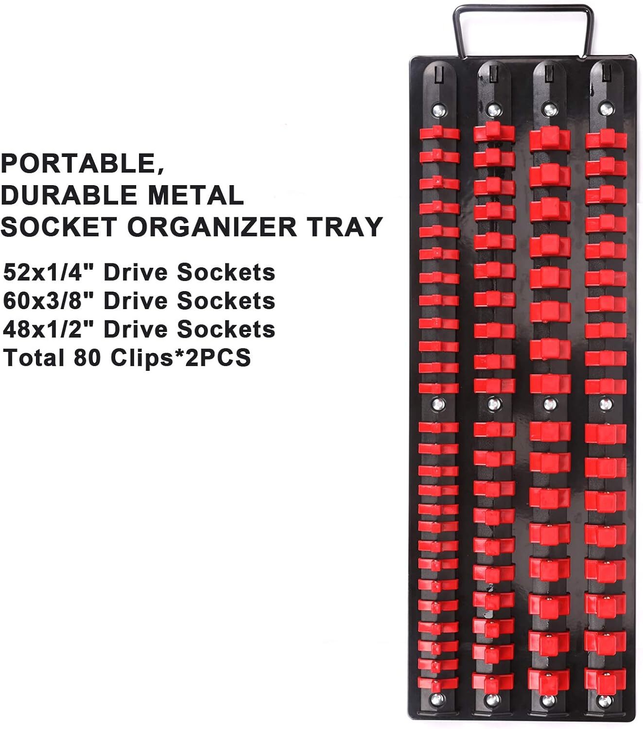 80 PCS Portable Socket Organizer Tray Blue & Red Tools Organizer 1/4"&3/8"&1/2"