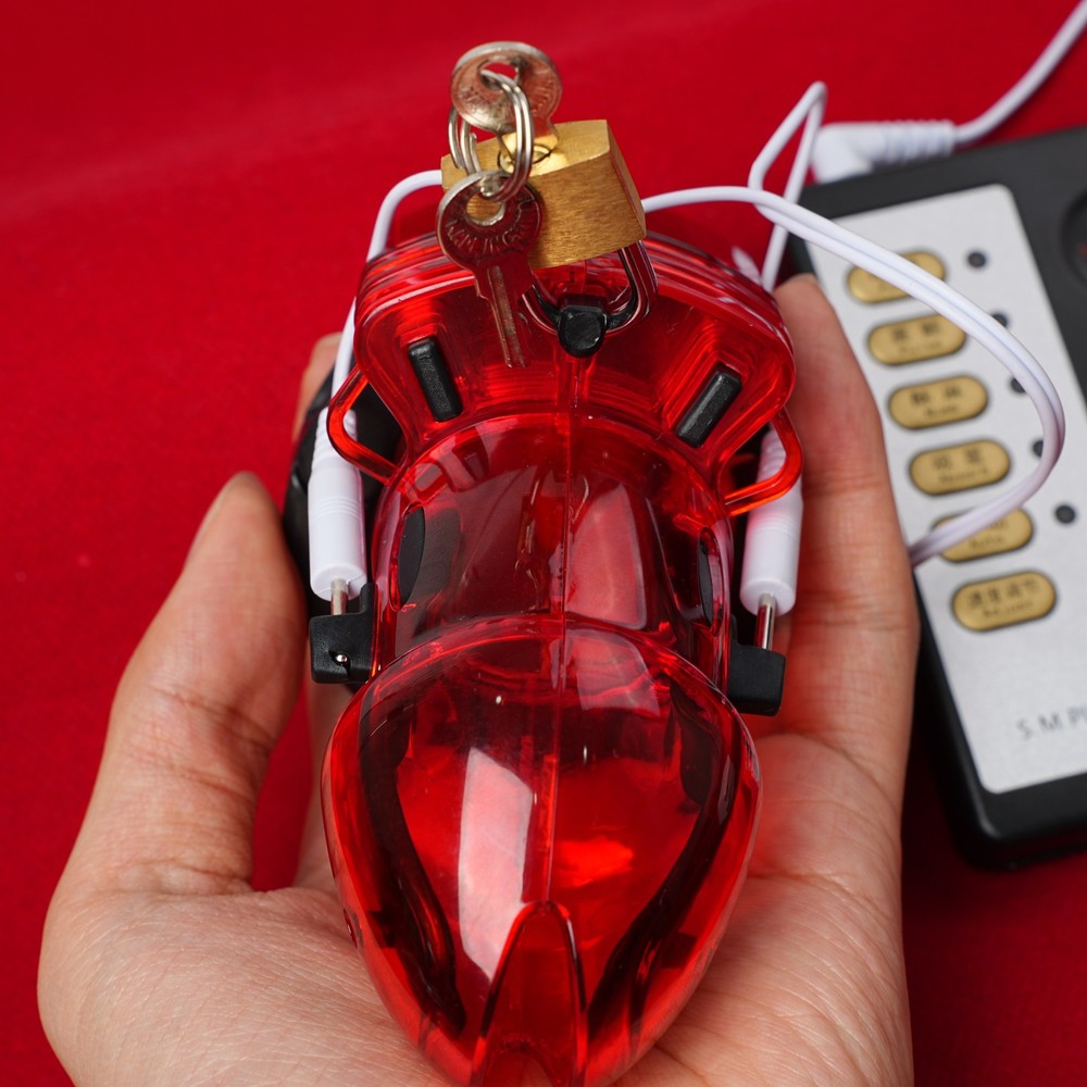 Mens Adjustable Shock Penis Cage E-Stim Chastity Device control box With Straps