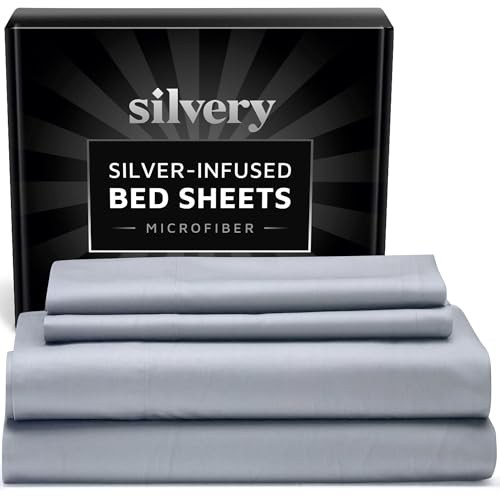 Silver Infused Bed Sheets Set - Ultra-Soft Temperature-Regulating Queen Gray