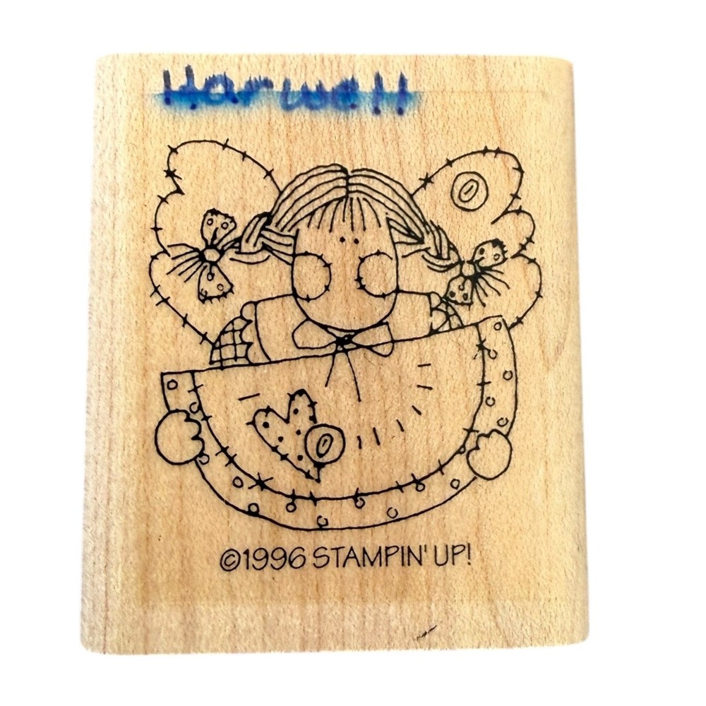Stampin' Up! Rag Doll Patchwork Angel Watermelon Rubber Stamp EUC