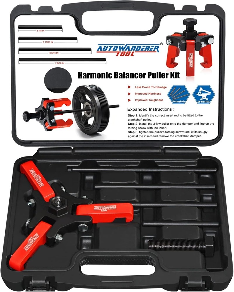 Harmonic Balancer Puller with Adjustable 3-Jaw Puller Kit, Forcing Screw Fits a