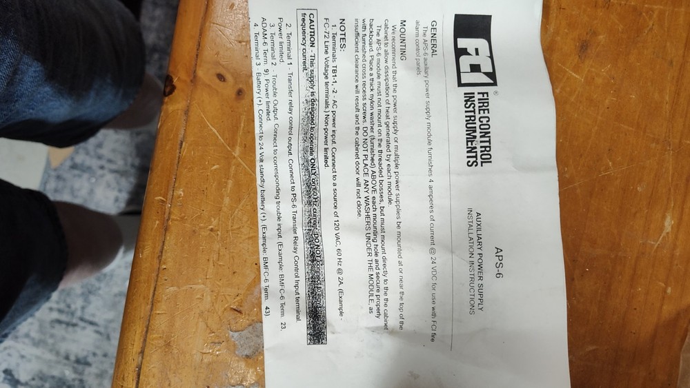 FCI/Gamewell APS-6 Auxiliary Power Supply