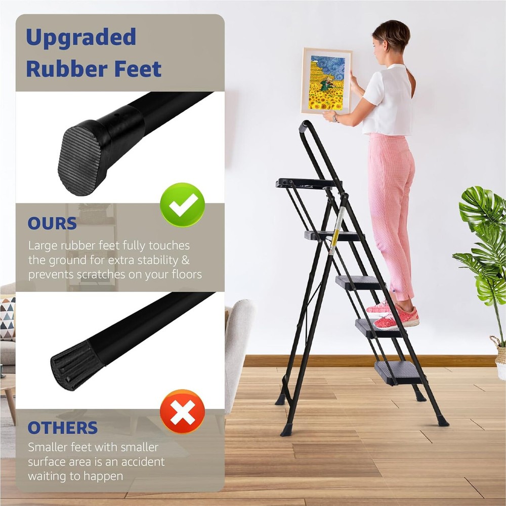 4 Step Folding Ladder with Tool Platform Non-Slip