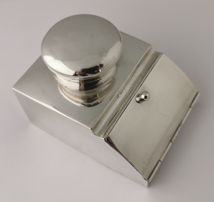 Rare Solid Silver Inkwell & Double Stamp Box Combination - Chester 1903