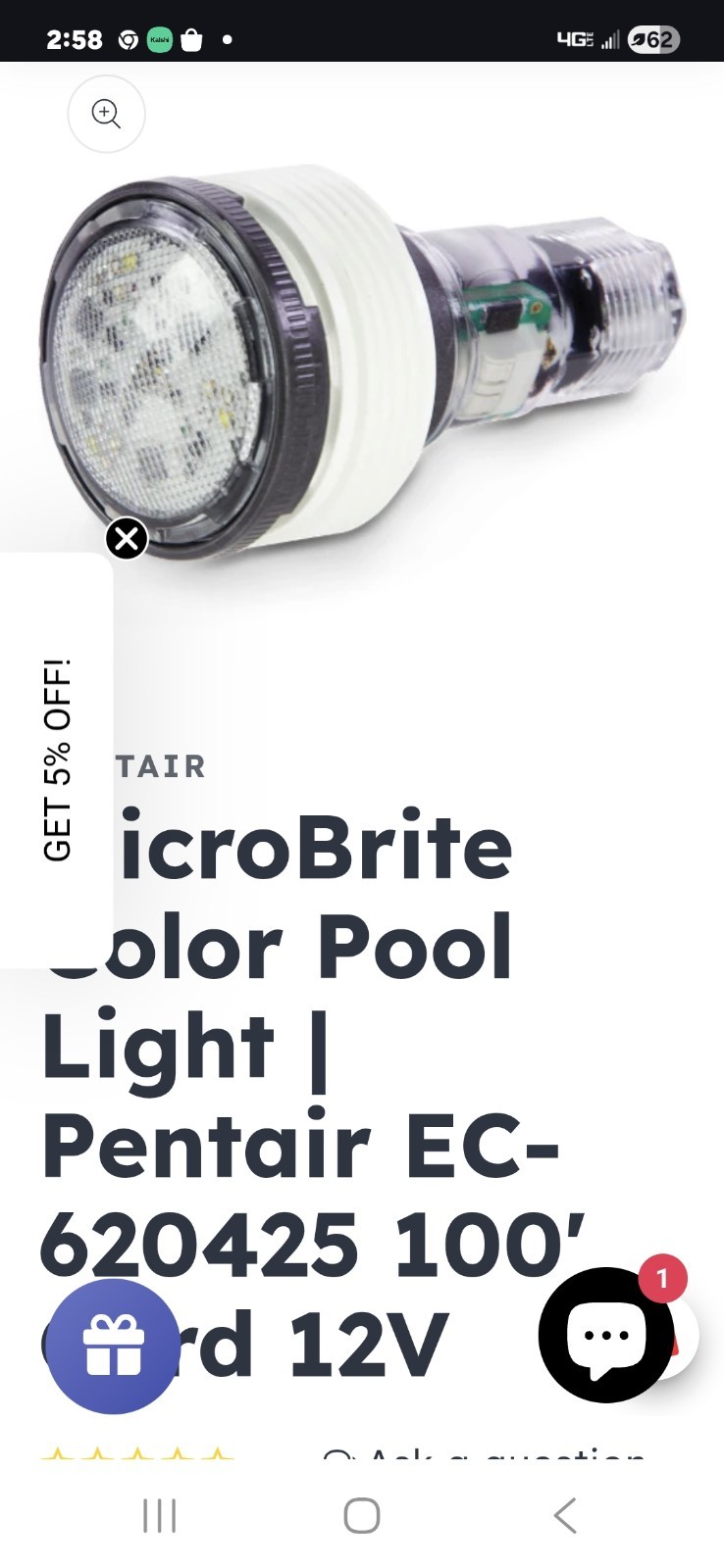 Pentair Microbrite 620425 Color LED Light 100' Pre-owned New