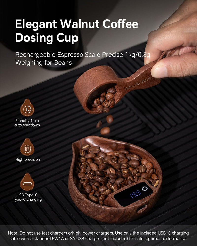 Precision Walnut Coffee Bean Scale with LED Display and Spray Bottle Kit