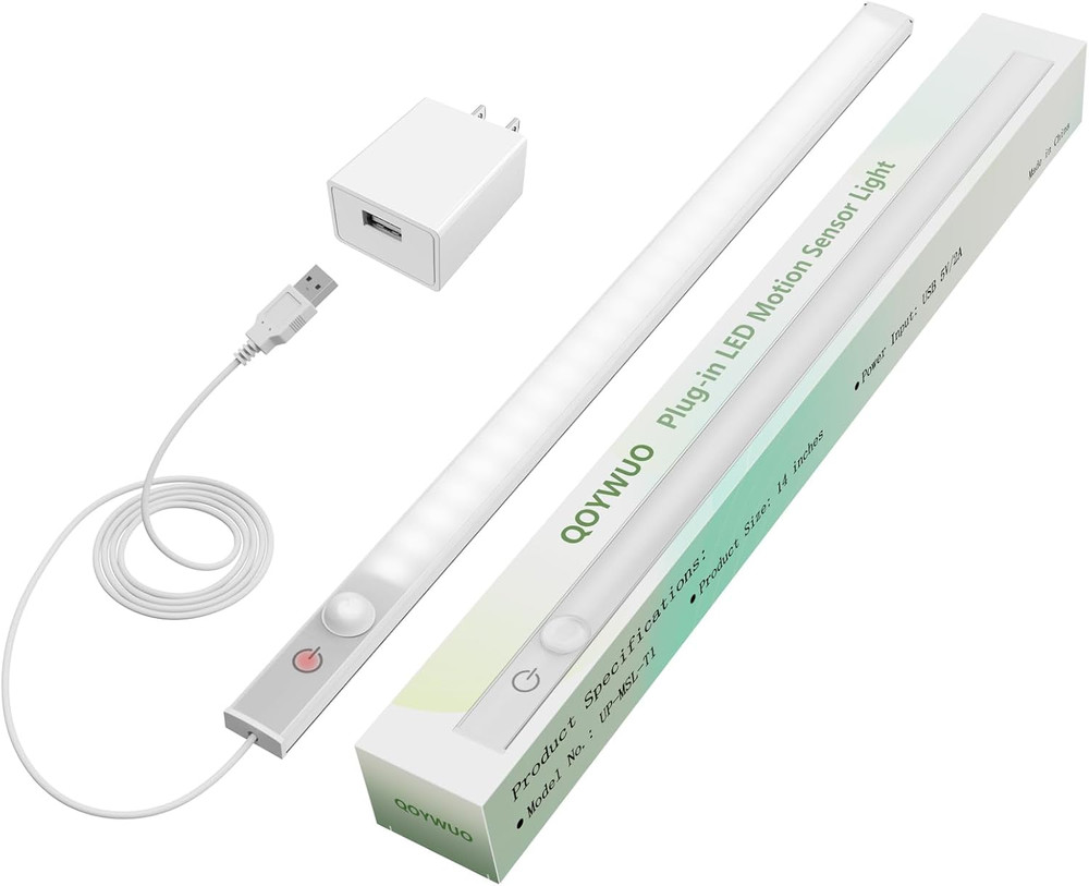 14" Slim USB Plug-In LED Motion Sensor Light Indoor, Bright & Dimmable under Cab